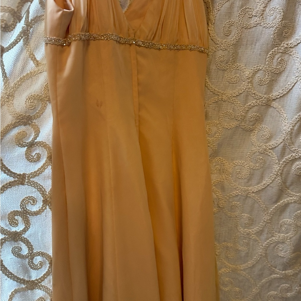 Elegant Peach Evening Gown with Beaded Detail